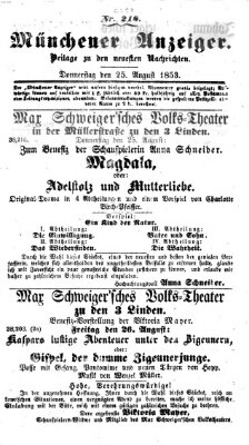 Neueste Nachrichten aus dem Gebiete der Politik (Münchner neueste Nachrichten) Donnerstag 25. August 1853