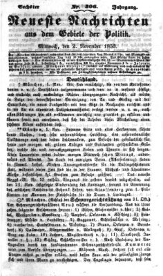 Neueste Nachrichten aus dem Gebiete der Politik (Münchner neueste Nachrichten) Mittwoch 2. November 1853