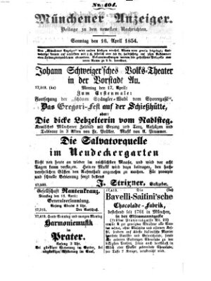 Neueste Nachrichten aus dem Gebiete der Politik (Münchner neueste Nachrichten) Sonntag 16. April 1854
