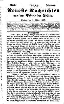 Neueste Nachrichten aus dem Gebiete der Politik (Münchner neueste Nachrichten) Freitag 2. März 1855