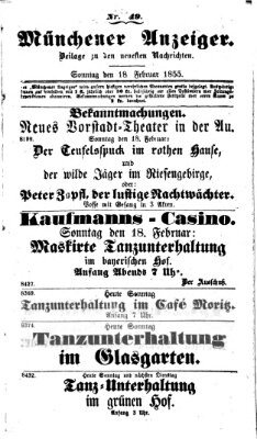 Neueste Nachrichten aus dem Gebiete der Politik (Münchner neueste Nachrichten) Sonntag 18. Februar 1855