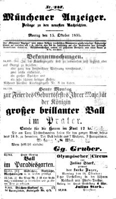 Neueste Nachrichten aus dem Gebiete der Politik (Münchner neueste Nachrichten) Montag 15. Oktober 1855