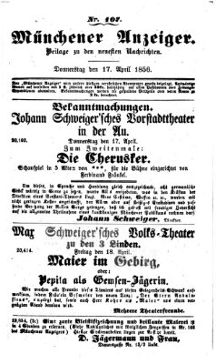 Neueste Nachrichten aus dem Gebiete der Politik (Münchner neueste Nachrichten) Donnerstag 17. April 1856
