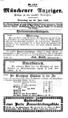 Neueste Nachrichten aus dem Gebiete der Politik (Münchner neueste Nachrichten) Donnerstag 26. Juni 1856