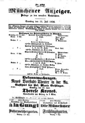 Neueste Nachrichten aus dem Gebiete der Politik (Münchner neueste Nachrichten) Samstag 12. Juli 1856