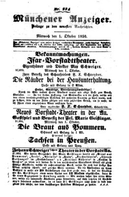 Neueste Nachrichten aus dem Gebiete der Politik (Münchner neueste Nachrichten) Mittwoch 1. Oktober 1856