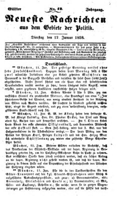 Neueste Nachrichten aus dem Gebiete der Politik (Münchner neueste Nachrichten) Dienstag 12. Januar 1858
