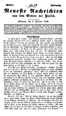 Neueste Nachrichten aus dem Gebiete der Politik (Münchner neueste Nachrichten) Mittwoch 3. Februar 1858