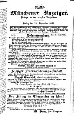 Neueste Nachrichten aus dem Gebiete der Politik (Münchner neueste Nachrichten) Freitag 24. September 1858