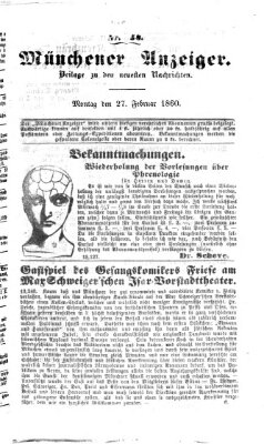 Münchener Anzeiger (Münchner neueste Nachrichten) Montag 27. Februar 1860