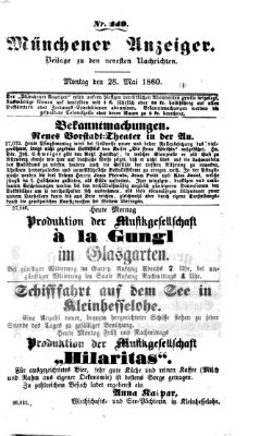 Münchener Anzeiger (Münchner neueste Nachrichten) Montag 28. Mai 1860