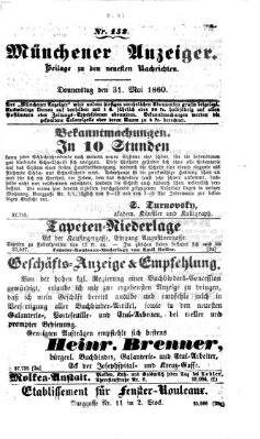 Münchener Anzeiger (Münchner neueste Nachrichten) Donnerstag 31. Mai 1860