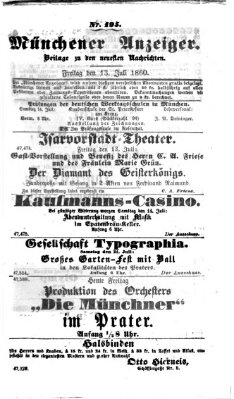 Münchener Anzeiger (Münchner neueste Nachrichten) Freitag 13. Juli 1860