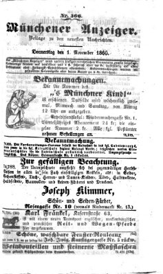 Münchener Anzeiger (Münchner neueste Nachrichten) Donnerstag 1. November 1860