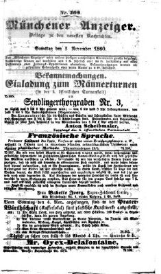 Münchener Anzeiger (Münchner neueste Nachrichten) Samstag 3. November 1860
