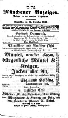 Münchener Anzeiger (Münchner neueste Nachrichten) Donnerstag 27. Dezember 1860