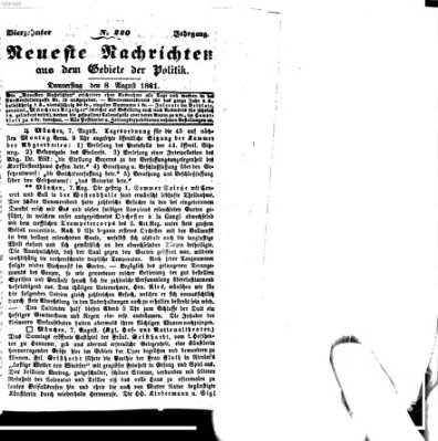 Neueste Nachrichten aus dem Gebiete der Politik (Münchner neueste Nachrichten) Donnerstag 8. August 1861