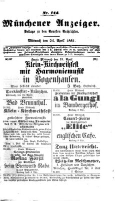 Münchener Anzeiger (Münchner neueste Nachrichten) Mittwoch 24. April 1861