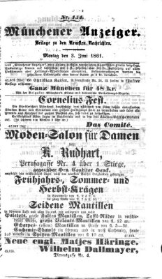 Münchener Anzeiger (Münchner neueste Nachrichten) Montag 3. Juni 1861
