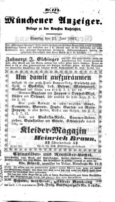 Münchener Anzeiger (Münchner neueste Nachrichten) Samstag 22. Juni 1861