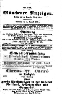 Münchener Anzeiger (Münchner neueste Nachrichten) Sonntag 4. August 1861