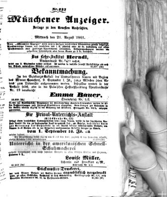 Münchener Anzeiger (Münchner neueste Nachrichten) Mittwoch 21. August 1861