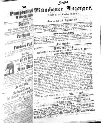 Münchener Anzeiger (Münchner neueste Nachrichten) Samstag 28. Dezember 1861