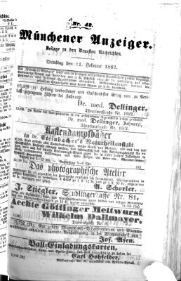 Münchener Anzeiger (Münchner neueste Nachrichten) Dienstag 11. Februar 1862