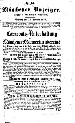 Münchener Anzeiger (Münchner neueste Nachrichten) Sonntag 23. Februar 1862