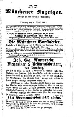 Münchener Anzeiger (Münchner neueste Nachrichten) Dienstag 1. April 1862