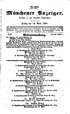 Münchener Anzeiger (Münchner neueste Nachrichten) Freitag 18. April 1862