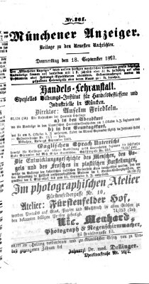 Münchener Anzeiger (Münchner neueste Nachrichten) Donnerstag 18. September 1862