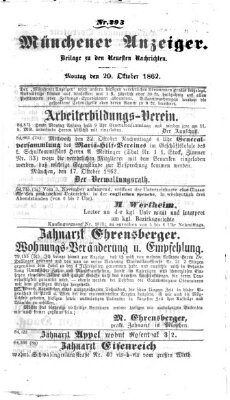 Münchener Anzeiger (Münchner neueste Nachrichten) Montag 20. Oktober 1862