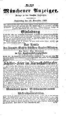 Münchener Anzeiger (Münchner neueste Nachrichten) Donnerstag 13. November 1862