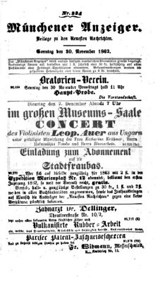 Münchener Anzeiger (Münchner neueste Nachrichten) Sonntag 30. November 1862