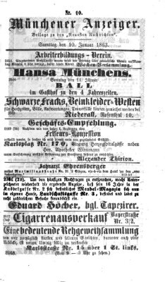 Münchener Anzeiger (Münchner neueste Nachrichten) Samstag 10. Januar 1863