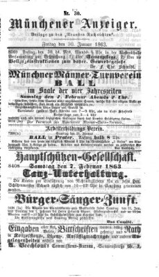 Münchener Anzeiger (Münchner neueste Nachrichten) Freitag 30. Januar 1863