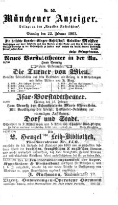 Münchener Anzeiger (Münchner neueste Nachrichten) Sonntag 22. Februar 1863