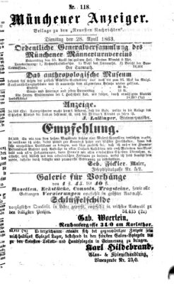 Münchener Anzeiger (Münchner neueste Nachrichten) Dienstag 28. April 1863