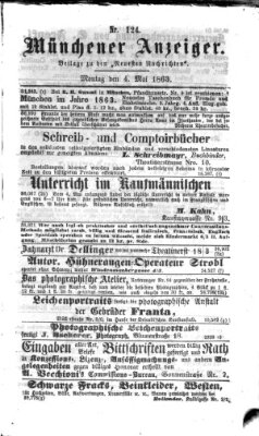 Münchener Anzeiger (Münchner neueste Nachrichten) Montag 4. Mai 1863