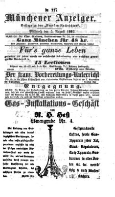 Münchener Anzeiger (Münchner neueste Nachrichten) Mittwoch 5. August 1863