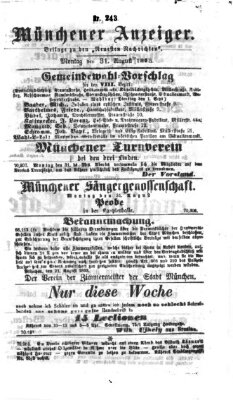 Münchener Anzeiger (Münchner neueste Nachrichten) Montag 31. August 1863