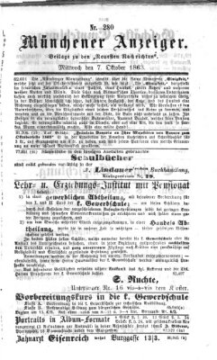 Münchener Anzeiger (Münchner neueste Nachrichten) Mittwoch 7. Oktober 1863