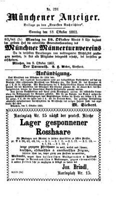 Münchener Anzeiger (Münchner neueste Nachrichten) Sonntag 18. Oktober 1863