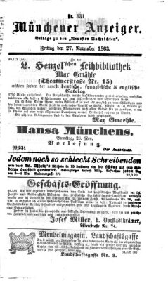 Münchener Anzeiger (Münchner neueste Nachrichten) Freitag 27. November 1863