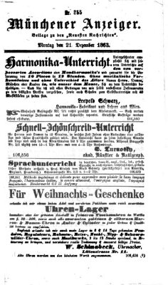 Münchener Anzeiger (Münchner neueste Nachrichten) Montag 21. Dezember 1863