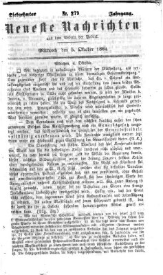 Neueste Nachrichten aus dem Gebiete der Politik (Münchner neueste Nachrichten) Mittwoch 5. Oktober 1864