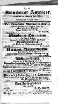 Münchener Anzeiger (Münchner neueste Nachrichten) Samstag 2. April 1864