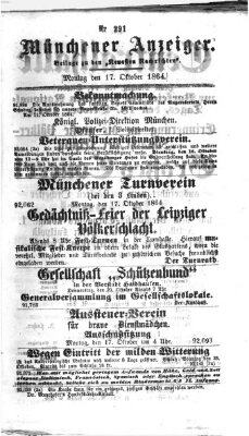 Münchener Anzeiger (Münchner neueste Nachrichten) Montag 17. Oktober 1864