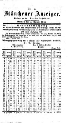 Münchener Anzeiger (Münchner neueste Nachrichten) Mittwoch 4. Januar 1865